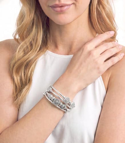 Beaded Pearl Bangle Wrap Bracelet - Fashion Bohemian Jewelry Multilayer Charm Bracelet with Thick Silver Metal Beads, Gift For Women - color: Metal