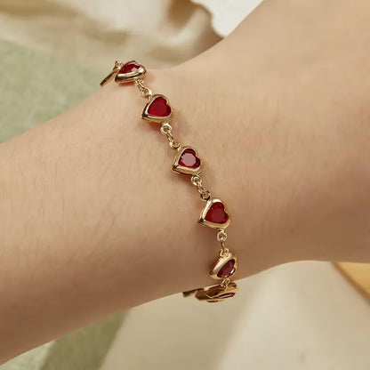 1pc Heart Shape Bracelet With Colorful Rhinestone Beads,Small And Fresh Style(No Box) Valentines,Mother's Day,Gift - color: Gold-Red, size: One Size