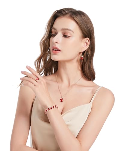 GZWHD Jewelry Set for Women CZ Earrings Necklace Ring Bracelet Set Prom Party Wedding Jewelry Gift for Mother Friend Wife - color: A-Rose Gold-Ruby