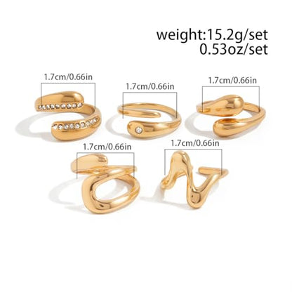 Chunky Gold Rings for Women Rhinestone Stackable Knuckle Ring Set Open Adjustable Statement Ring Set Dainty Crown Cross Midi Rings Fashion Jewelry Gift for Women - color: Gold4