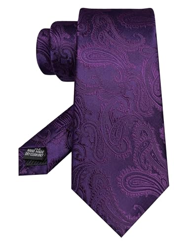 JEMYGINS Mens Paisley Tie and Pocket Square,Lapel Pin,Cufflinks,Tie Clip Sets with Gift Box 5PCS - color: Dark Purple