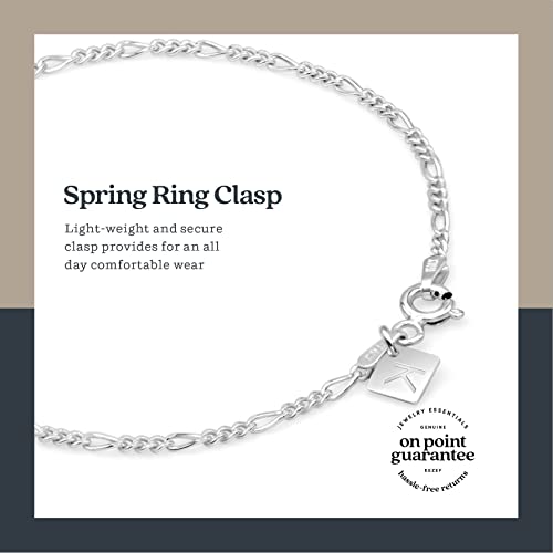 Sterling Silver Figaro Link Chain Bracelet Ankelet 2mm Italian - color: Sterling Silver, size: 9" Bracelet
