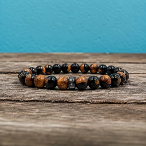 Everwood Original Men's Wooden Beaded Golf Bracelet | Handmade, 8mm Black Ebony Brown Sapwood Wood Beads, Natural Stretch Bracelet, Cascade Collection