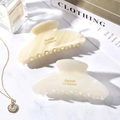 Aileam Acetate Hair Claw Clips for Women, Hair clip French Design Strong Hold Non-Slip claw clips for Thick Hair, 2 Pack - color: Cream White Stripe