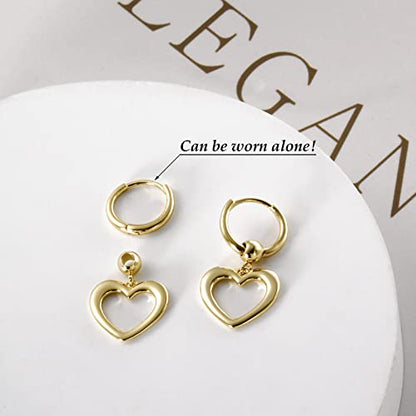 DAILY VIBES Cute Gold Mini Dangle Huggie Hoop Earrings for Women Trendy | 14K Gold Plated, Dainty Cubic Zirconia, Small Hoop Earrings with Charm Drop, Jewelry Gift for Women Ladies - color: Hollow Heart B