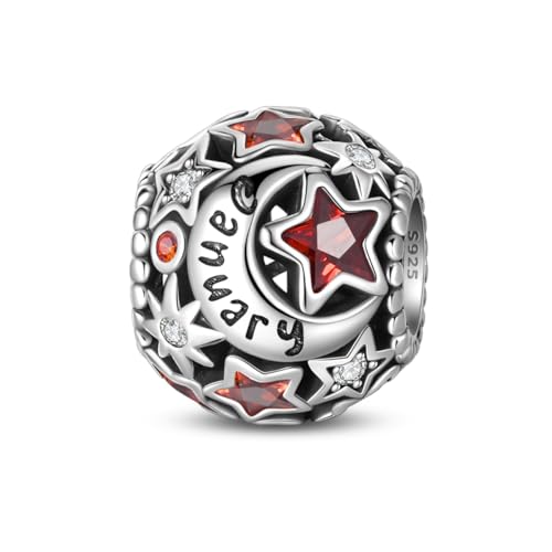 Star Moon 925 Sterling Silver Birthstone Charm for Bracelet Women Jewelry - color: January