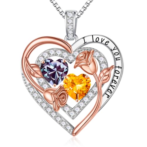 Iefil Birthstone Necklace for Women - Sterling Silver Birthstone Necklace, Anniversary Birthday Gifts for Wife Girlfriend Mom - color: 06-11-Jun-Nov Birthstone