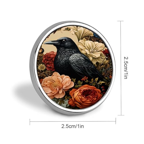 Gothic Raven Flowers Badge Pin Round Badge Metal Button Badges Brooch Lapel Pin for Men Women 1 Inch - color: style-8