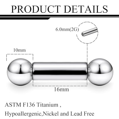 Ruifan Grade 23 Titanium Internally Threaded Nipple Piercing Jewelry Barbell Ring PA Tongue Rings Nipple Straight Body Piercing Jewelry for Women Men 16G 14G 12G 8G 6G 4G 2G - size: 2GA - 5/8" (16mm)