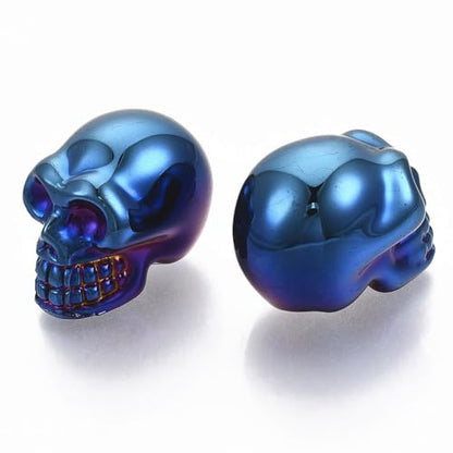 Elecrelive 10Pcs Blue Glass Skull Head Beads Skeleton Bone Glass Beads No Hole Gothic Charms for Halloween Necklace Bracelets Earrings Jewelry Making - color: Blue