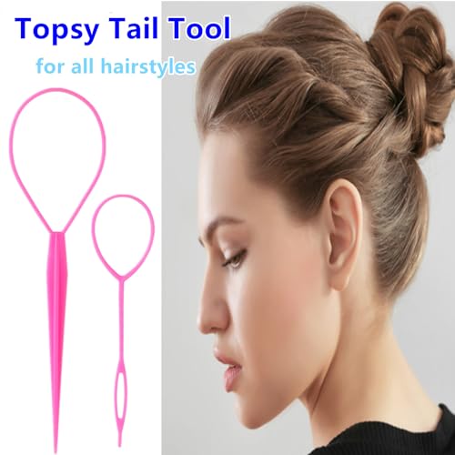 Luumxai 9pcs Topsy Hair Tail Tool and rat tail comb set,6pcs French Braiding Tool ring,3Pcs Metal Parting Combs,Woman Girl Hair Styling (Pink,Purple, Black) - color: Pink/Purple/Biack
