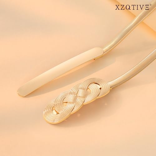 XZQTIVE 2 Pieces Women Skinny Metal Chain Waist Belt Stretchy Saree Cinch Belt for Dress Gold Sliver - color: 09 Gold, size: Fit waist 38-41 in