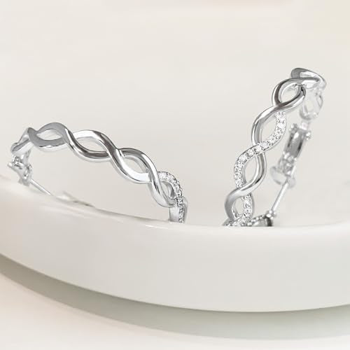 Hoop Earrings for Women, 14K Gold Sterling Silver Chunky Twisted Hoops Earring Hypoallergenic Ear Jewelry - color: Silver-30mm