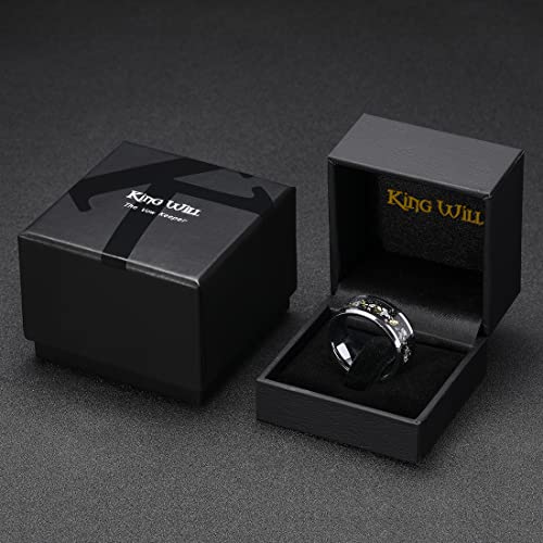 King Will Mens Wedding Band with Foils Inlay, Black/Silver/Gold Beveled Edge Glowstone Ring, 6mm/8mm Tungsten Carbide Rings Comfort Fit - color: Silver&Gold+Silver-8mm