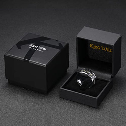 King Will Mens Wedding Band with Foils Inlay, Black/Silver/Gold Beveled Edge Glowstone Ring, 6mm/8mm Tungsten Carbide Rings Comfort Fit - color: Silver&Gold+Silver-8mm