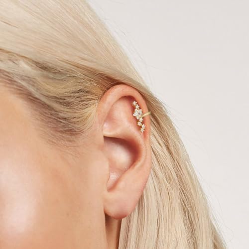 Star 14K Gold Plated Ear Cuff Earrings for Women Non Piercing, Dainty Silver Plated Clip on Cartilage Ear Cuff Non Pierced Trendy CZ Northstar Starburst Sparkling Climber Clawer Earring Jewelry - style: Northstar-Gold
