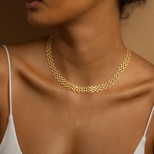 Moodear Gold Necklace for Women 14K Gold Plated Chain Necklace | Gold Chunky Necklace, Dainty Cuban Link Paperclip Chain Layered Necklace, Trendy Fashion Gift for Women Daily Wear - style: Choker necklace