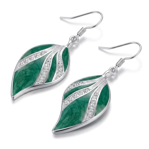 Leaf Dangle Earrings for Women, Boho Tropical Dangling Jewelry, Summer Earring Accessory, Birthday Gift for Her - color: Green