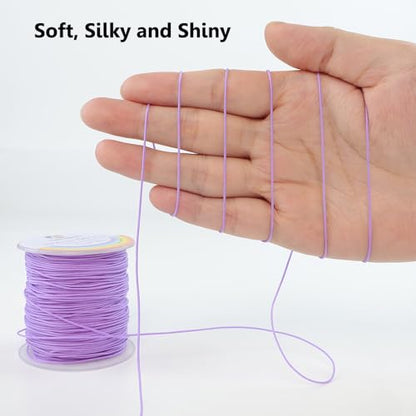 LUSTEMBER 0.8mm Nylon String, Strong Bracelet String, Durable Nylon Cord for Jewelry Making, Bracelets, Beading, Necklaces, Rattail Braiding, Kumihimo, Wind Chimes, Blinds and Handicrafts - size: Light Purple