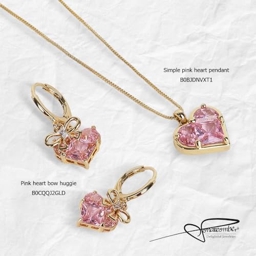 Sonateomber Gold Silver Small Hoop Dangle Earrings for Women, Trendy Dainty Rhinestone CZ Dangling Prom Wedding Leaf Flower Snowflake Butterfly Starfish Fashion Jewelry Gift - color: Pink Heart