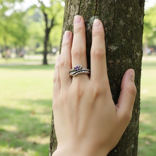 HAIXIAN Innovation Retro Snake Inlaid with 7A grade Zircon Gemstones Ring,S925 Sterling Silver Punk Gothic Cocktail Party Creative Snake Ring for Women - color: Ring_A