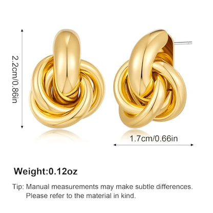 Gold Geometric Drop Dangle Earrings for Women Chunky Trendy Knot Stud Small Twisted Link Earring Jewelry Gift - color: A-Small Flower-Gold