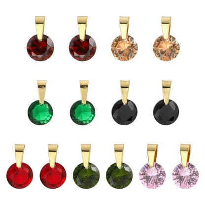 Cheriswelry 28 pcs Cubic Zirconia Charms 14mm Round Colorful Birthstone Pendants Crystal Stone Rhinestone Tiny Dangle Charms for Jewelry Making Necklace Earring Bracelet DIY Craft