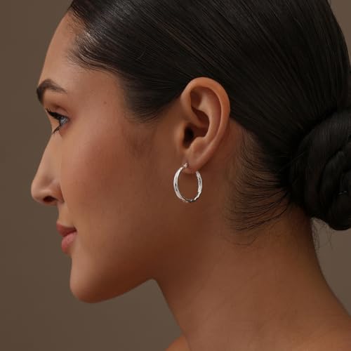 Charmsy 925 Sterling Silver Hoop Earrings | Lightweight Italian 2.5mm Tube Diamond-Cut Round Classic Hoops Earring for Women | Size 15/20/25/30/35/40/50/60/70mm | Small Medium Large - color: Diamond-Cut, size: 25 MM