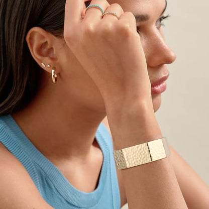 AsAlways 14K Gold Plated Hammered Cuff Bracelet for Women Wide Textured Open Cuff Bangle Statement Gold Chunky Bracelet Jewelry Gift - color: Hexagonal Gold