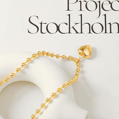 18k Gold Plated Chain Link Necklace for Women, Baroque Pearl/Compass Pendant Necklace - color: Puffy Heart
