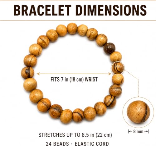 Olive Wood Bracelet Set of 3 from Bethlehem - Handmade 8mm Round Wood Bead Stretch Bracelets, Wooden Jewelry Gift Pack, Boho Beaded Bracelet Trio, Natural Wood Mala Bracelet Set