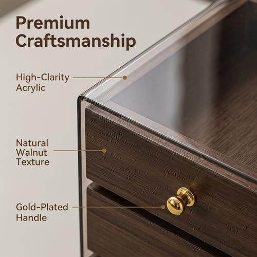 3-Layer Wooden Drawers Jewelry Box For Women,Jewelry Organizer with Acrylic Cover & Velvet Lining-Adjustable Compartments for Earrings Organizer, Rings, Necklaces, Bracelets (5.2*5.2*7.5 Narrow, 3) - size: 5.2*5.2*7.5 Narrow