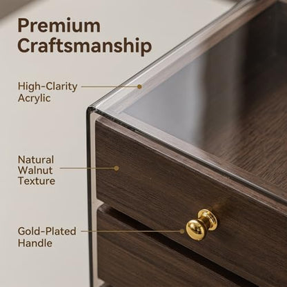 3-Layer Wooden Drawers Jewelry Box For Women,Jewelry Organizer with Acrylic Cover & Velvet Lining-Adjustable Compartments for Earrings Organizer, Rings, Necklaces, Bracelets (5.2*5.2*7.5 Narrow, 3) - size: 5.2*5.2*7.5 Narrow