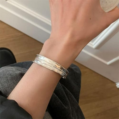 925 Sterling Silver Bangles For Women Handmade Silver Bangles Open Adjustable Bangle Bracelets For Women Silver Open Cuff Bracelets Stackable Wrap Bangles Festival Jewelry Gifts - color: Style 08