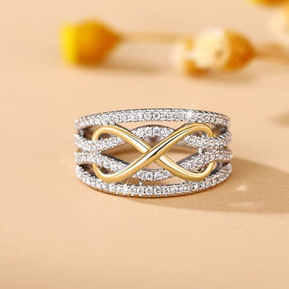 PAVOOI 14K Gold Plated X Ring Simulated Diamond CZ Criss Cross Ring for Women Juude Jewelers Silver Rose Gold Braided Wrap Knot Style Promise Statement Cocktail Party Ring(Silver Gold-US Code-6) - color: Silver Gold, size: (US Code-6)