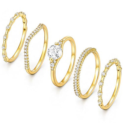 iF YOU Gold Rings for Women Non Tarnish, Dainty 14K Gold Plated Stackable Cubic Zirconia Knuckle Ring Set, Trendy Statement Promise Wedding Bands Stacking Engagement Rings Size 6 7 8 9 10