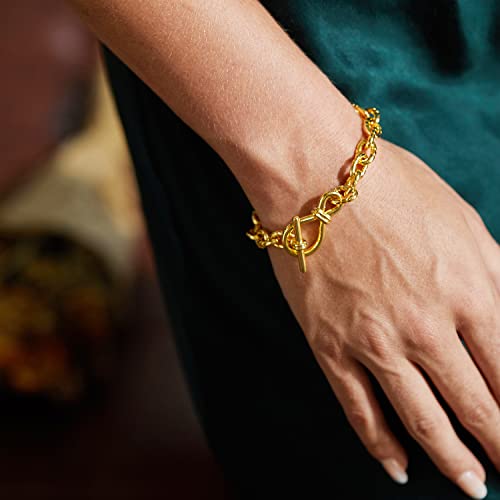 FRUMOS Dainty Layering Bracelets for Women 18 k Gold Plated Fashion Adjustable Chunky Cuban Paperclip Link Chain Bracelets Jewelry for Women Gift - color: Twisted thick Bracelets