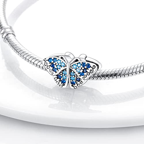 925 Sterling Silver Charm for Bracelet Necklace Women Dangle Pendant Beads | Love Faith Mom Ocean travel Butterfly Party Charm Beads Pendants DIY Jewelry Gift - color: Pave Butterfly Charm