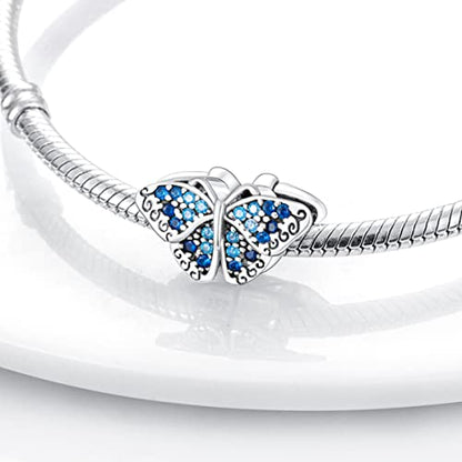 925 Sterling Silver Charm for Bracelet Necklace Women Dangle Pendant Beads | Love Faith Mom Ocean travel Butterfly Party Charm Beads Pendants DIY Jewelry Gift - color: Pave Butterfly Charm