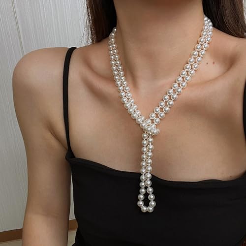 Zeffy Pearl Necklace 4MM/6MM/8MM Dainty Round Imitation Pearl Choker Necklace Wedding Pearl Necklace Delicate Jewelry for Women Simple Bridesmaid Jewelry Gifts - style: 8mm Long Pearl Necklaces(60")
