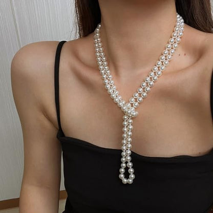 Zeffy Pearl Necklace 4MM/6MM/8MM Dainty Round Imitation Pearl Choker Necklace Wedding Pearl Necklace Delicate Jewelry for Women Simple Bridesmaid Jewelry Gifts - style: 8mm Long Pearl Necklaces(60")