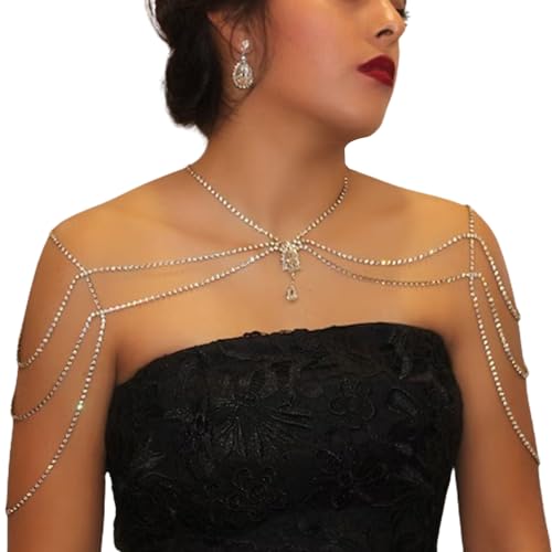 Rhinestone Tassel Shoulder Chain Jewelry Wedding Backdrop Chain Festival Crystal Shoulder Chain Necklace Bridal Rhinestone Multi-Layered Shoulder Body Chain for Women