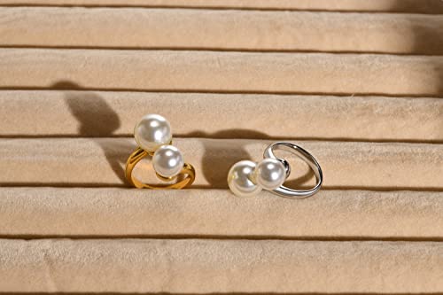 Hisatan Double Simulated Pearl Wrap Ring: gold plated Stainless Steel Large Statement Ring for Women - color: Silver-Size 9