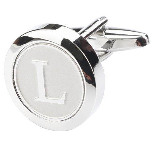 Mens Classic Stainless Steel Initial Cufflinks 26 Alphabet Initial Letter Cufflinks Business Wedding Shirts A-Z - style: L