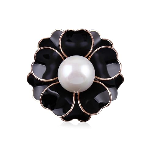 GBAHFY Women's Camellia Flower Pearl Enamel Brooch Pins Fashion Elegant Pearl Brooches for Women Ladies Bridal Wedding Corsage Jewelry Gifts - color: Black