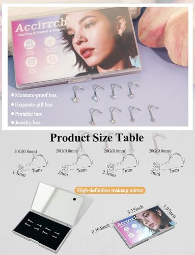 8Pcs Nose Rings Studs Set for Women Men: Hypoallergenic G23 Titanium/316L Surgical Stainless Steel Nose Studs, Nickel-free Lead-free L Shaped Corkscrew Nose Piercing Jewelry CZ 1.5mm 2mm 2.5mm 3mm - style: Titanium 8Pcs 20G Corkscrew Silver