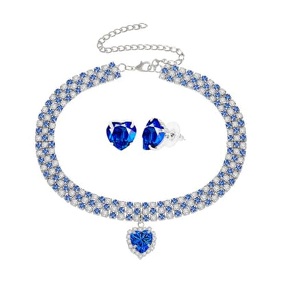 Silver Plated Necklace Earrings Bracelet Crystal Bridal Wedding Jewelry Sets for Wedding princess birthday party Halloween Prom Pageant Jewelry - color: 4-blue
