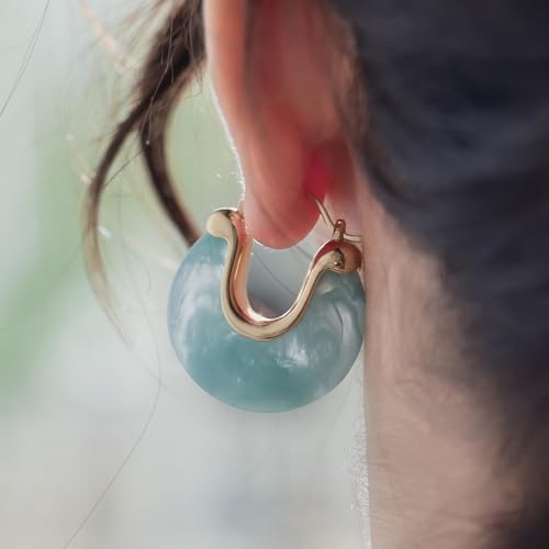 Chunky Gold Resin Hoop Earrings Leverback Statement Huggie Hoops Dangle Drop Dressy Earring Prom Festival Vacation Jewelry for Women - color: Teal, size: Drop