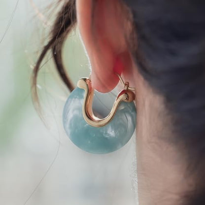 Chunky Gold Resin Hoop Earrings Leverback Statement Huggie Hoops Dangle Drop Dressy Earring Prom Festival Vacation Jewelry for Women - color: Teal, size: Drop
