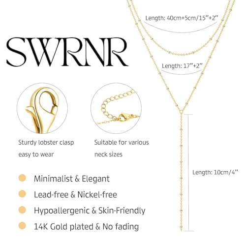 Lariat Necklace for Women, Dainty 14K Gold/Silver Plated Long Necklaces for Women Trendy Simple Layered Y-Shaped Pendant Necklace Adjustable Fashion Jewelry Gift - color: Gold, style: Satellite Chain